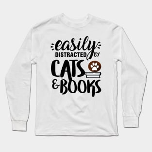 Easily Distracted by Cat & Books For Males Long Sleeve T-Shirt